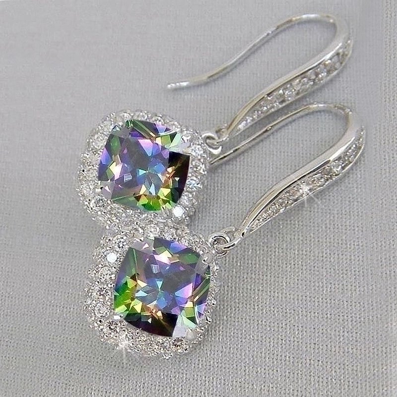 Fashion Square Inlaid Zircon Copper Drop Earrings