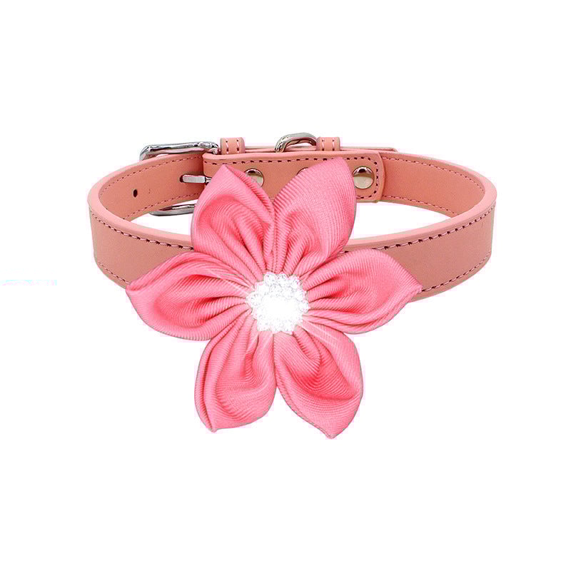 Flower Decor Leather Dog Cat Collar