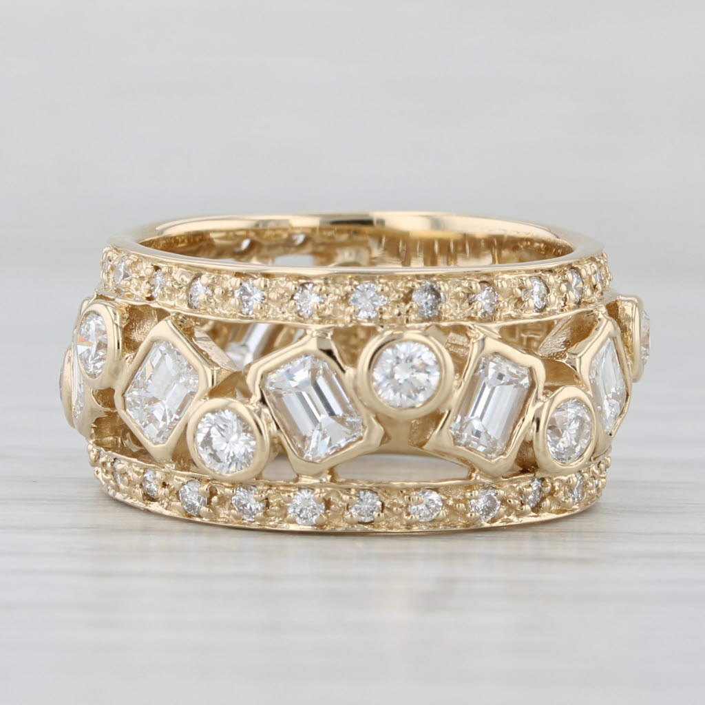 Sonia B 3.13ctw Diamond Abstract Ring 14k Yellow Gold Size 7.75 Wide Band