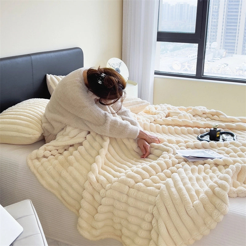 Rabbit Plush Blanket Multifunctional Nap Blanket Faleirong Summer Air-conditioning Quilt Small Blanket Sofa Cover Blanket Car Blanket