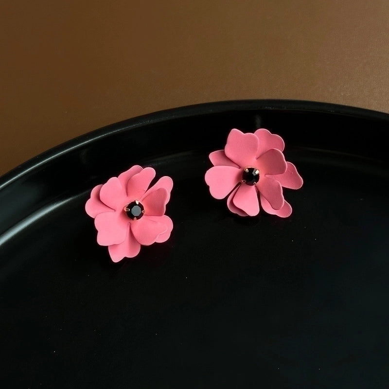 3 Pieces Sweet Heart Shape Rose Flower Inlay Imitation Pearl Alloy Rhinestones Earrings