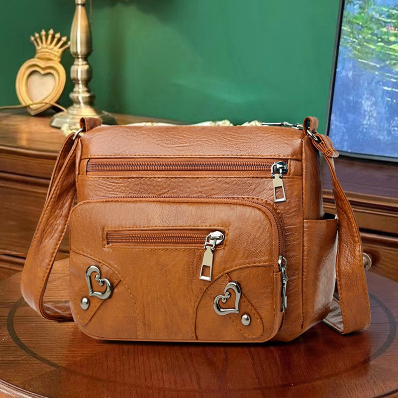 Women's All Seasons Pu Leather Solid Color Classic Style Sewing Thread Square Zipper Shoulder Bag
