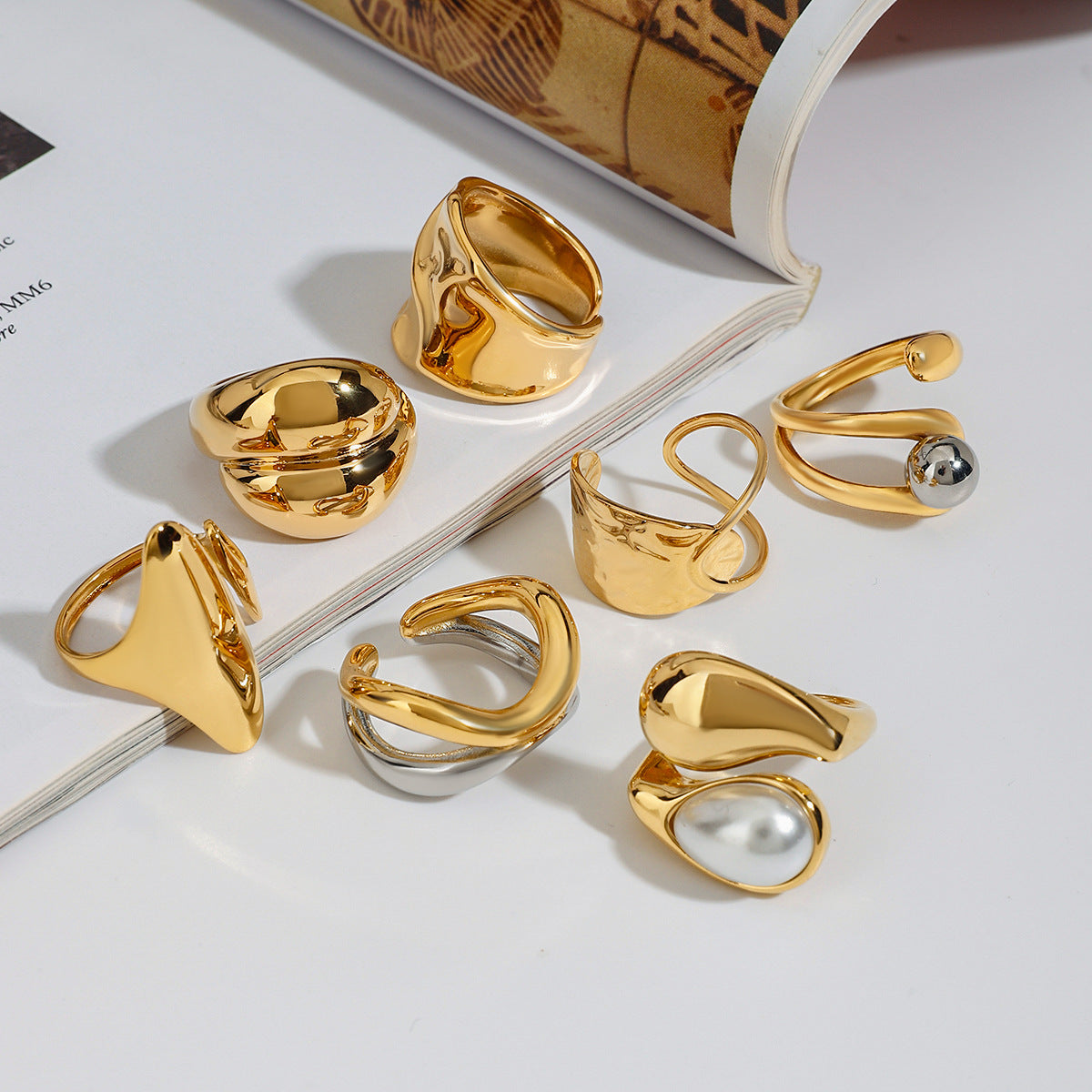 Jie Ding Stainless Steel Pearl Ring Titanium Steel Jewelry Niche Design Ring Ring