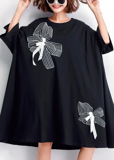 Women black embroidery Cotton big hem shift summer Dresses