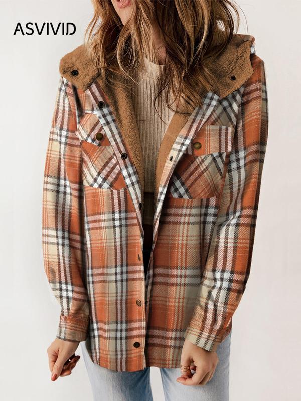 Plaid Print Teddy Lined Hooded Coat