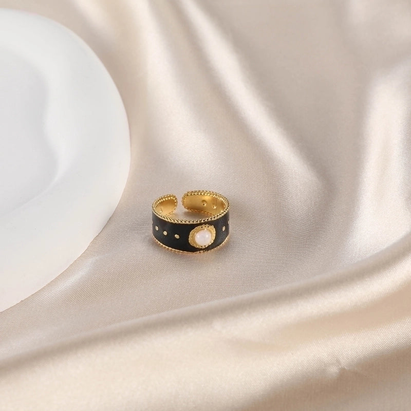 Retro Devil'S Eye Pig Nose 304 Stainless Steel Opal Pearl Zircon Painted Plating Inlay Open Rings