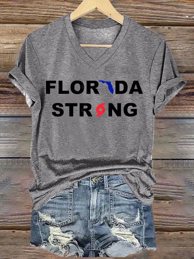 Women's Florida Strong Print V-Neck Short Sleeve T-Shirt