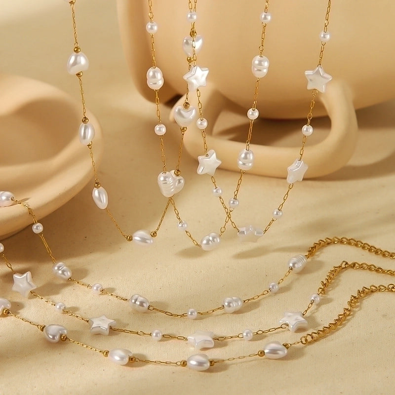 Minimalist Classic Style Pentagram Geometric Heart Shape 304 Stainless Steel 18K Gold Plated Bracelets Necklace