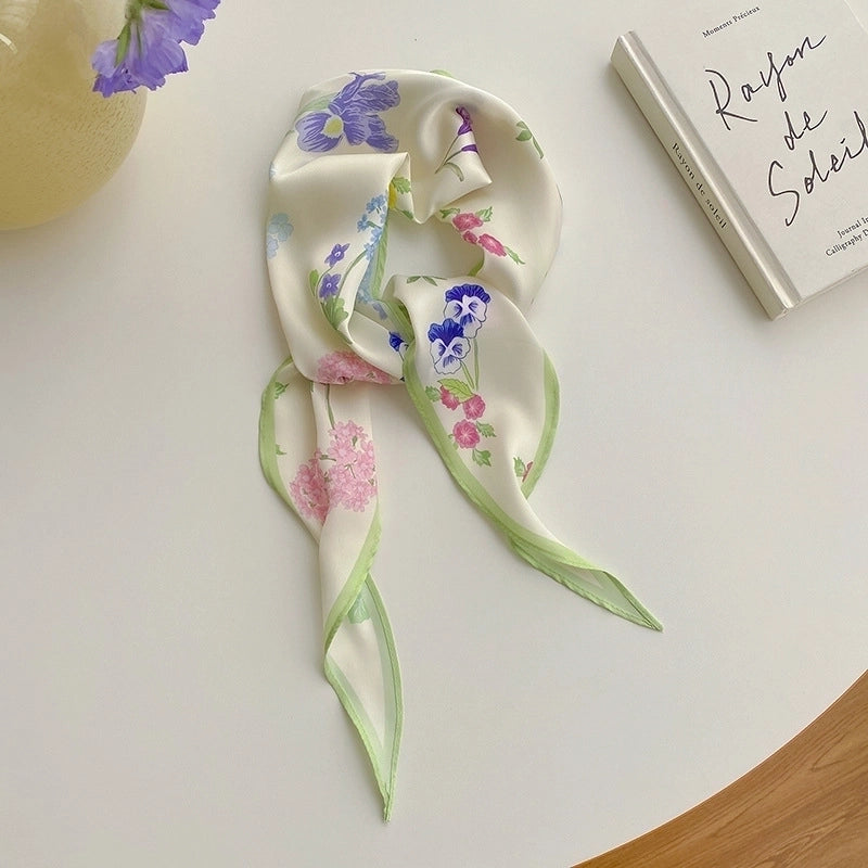 Women's Ig Style Minimalist Flower Satin Printing Silk Scarf