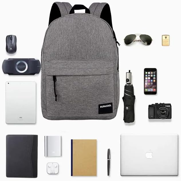 SUPACOOL Casual Laptop Backpack for Men and Women, School Backpack for Boys and Girls, College Bookbag, USB Charging Port, Lightweight Back Pack(Black)