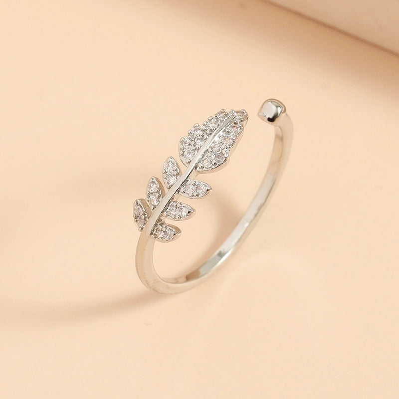 New Style Copper Inlaid Zircon Butterfly Star Leaf Opening Ring