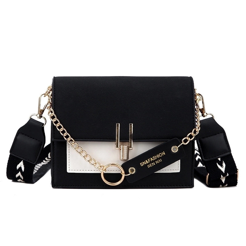 Women's Small Pu Leather Color Block Basic Streetwear Square Lock Clasp Shoulder Bag Crossbody Bag Square Bag