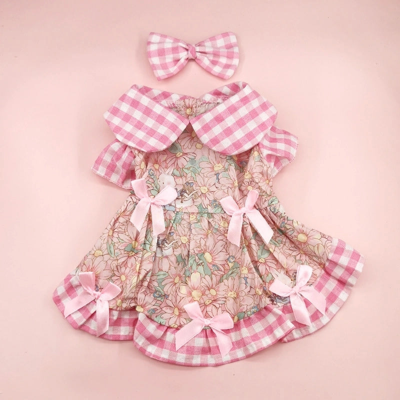 Sweet Cotton Plaid Bow Knot Pet Clothing