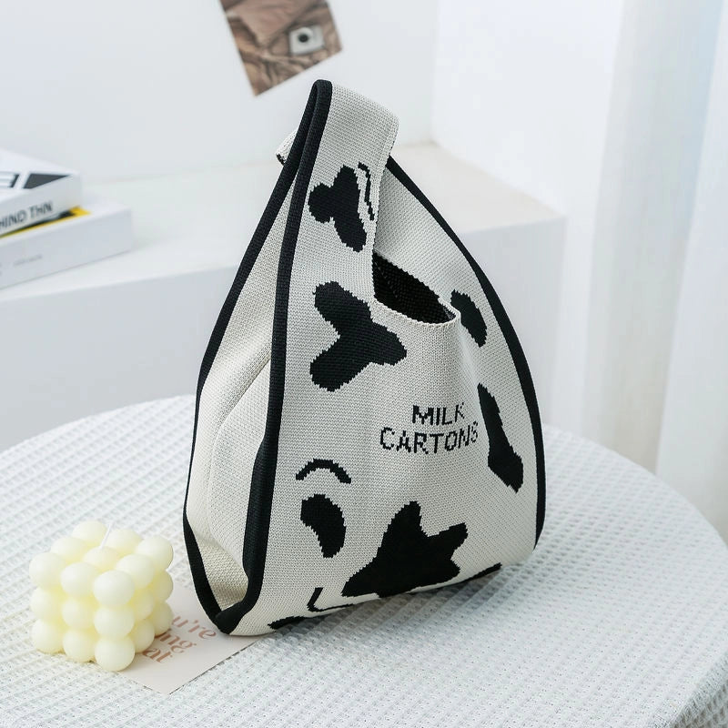 Women's Small Knit Color Block Streetwear Square Open Shoulder Bag
