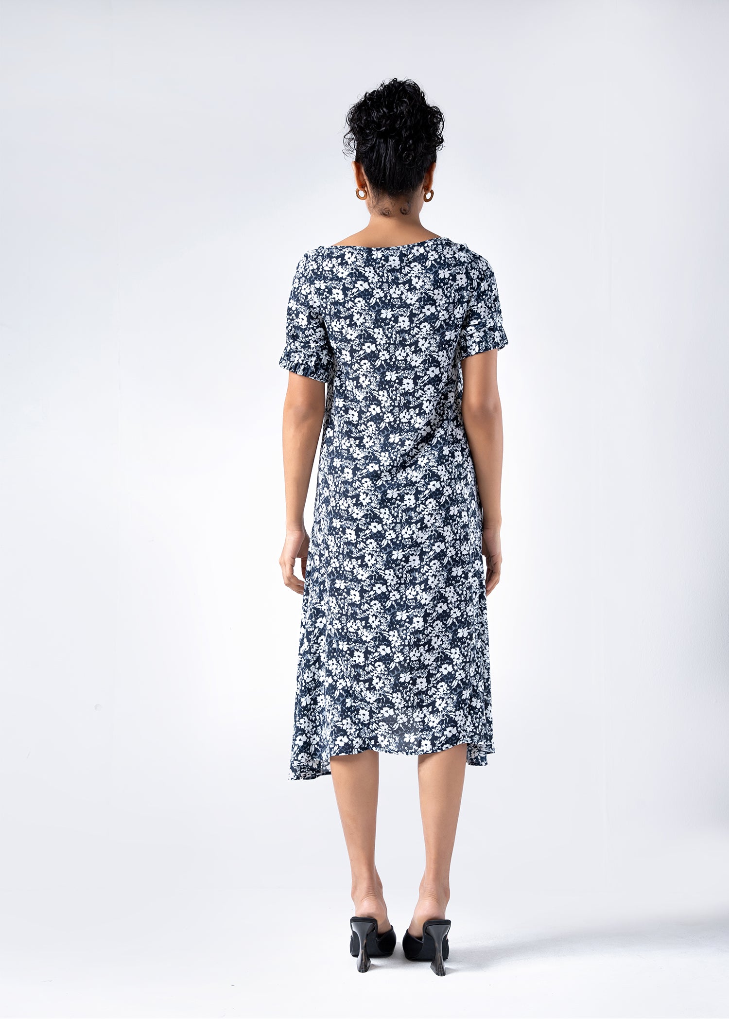 Printed Dress With Elasticated Sleeves