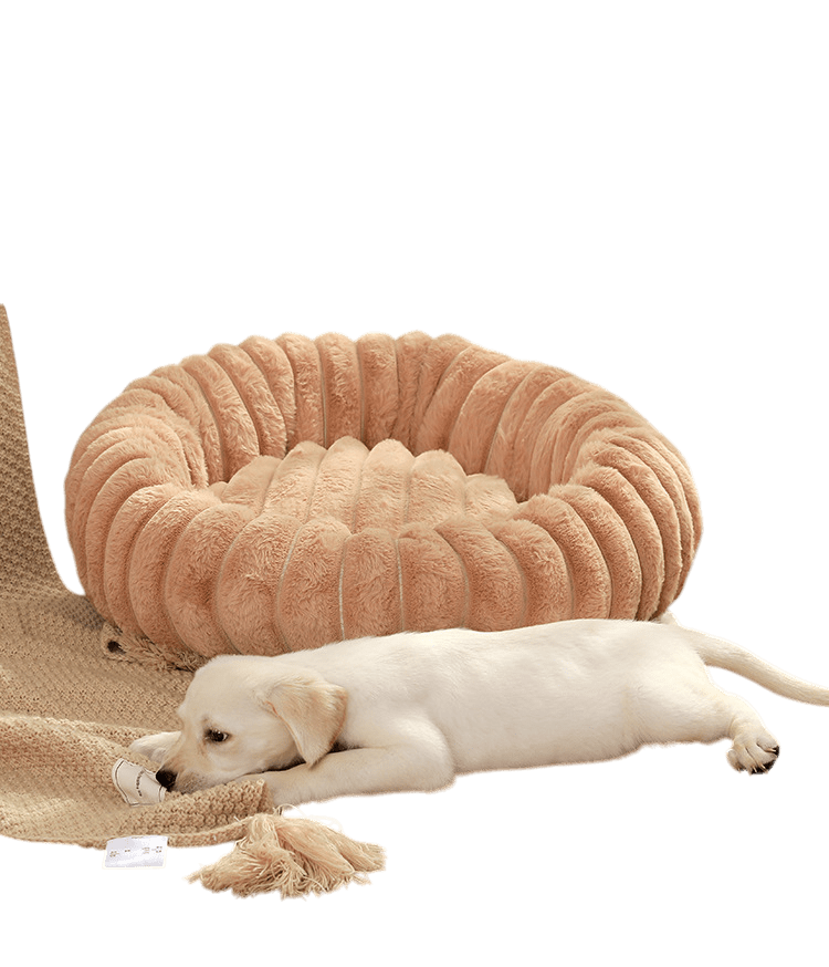Plush Ribbed Round Pet Bed - Latte