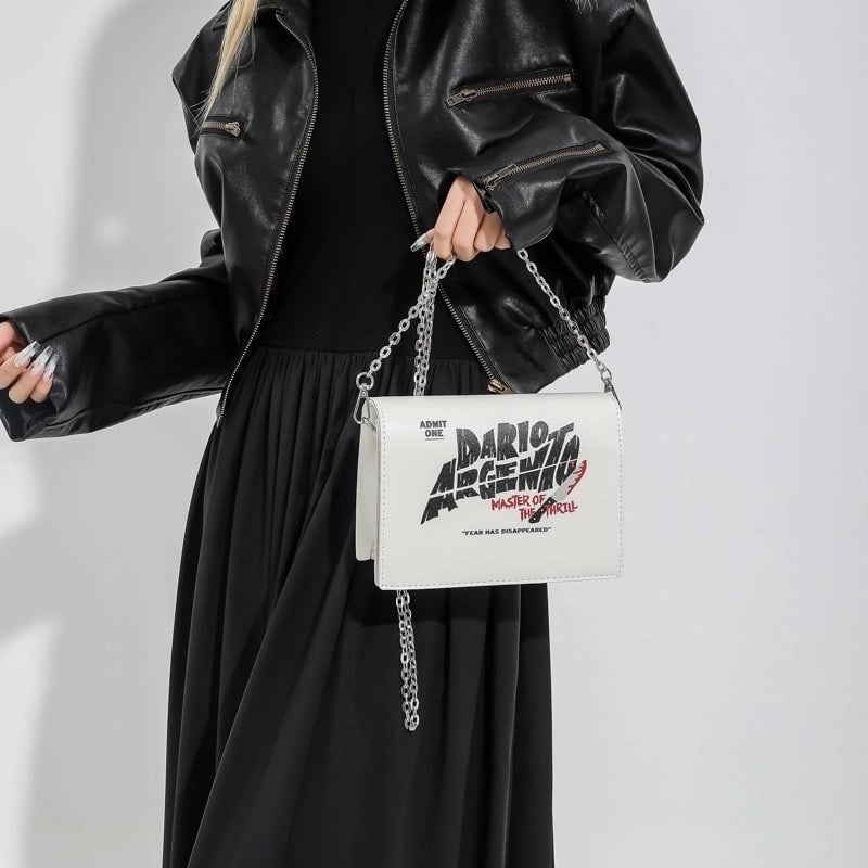 Women's Pu Leather Portrait Animal Letter Vintage Style Punk Maximalism Sewing Thread Square Hidden Buckle Flip Cover Crossbody Bag