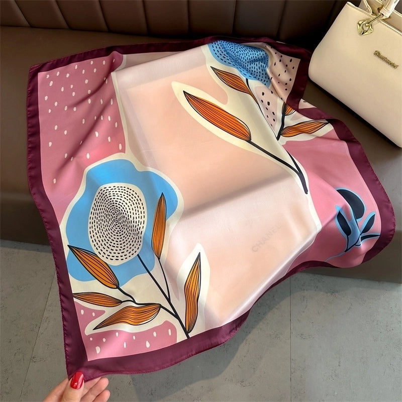 Women's Classic Style Color Block Polyester Printing Silk Scarf