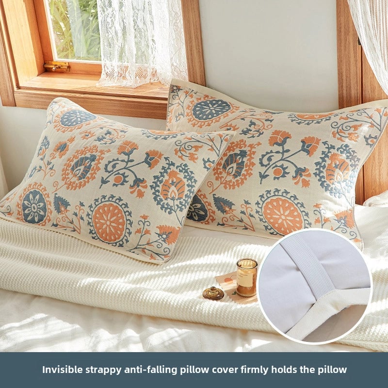 Four-layer Cotton Gauze Pillow Towel Elastic Band Fixed Anti-shedding Adult Pillow Turban Season Couple Cover Towel