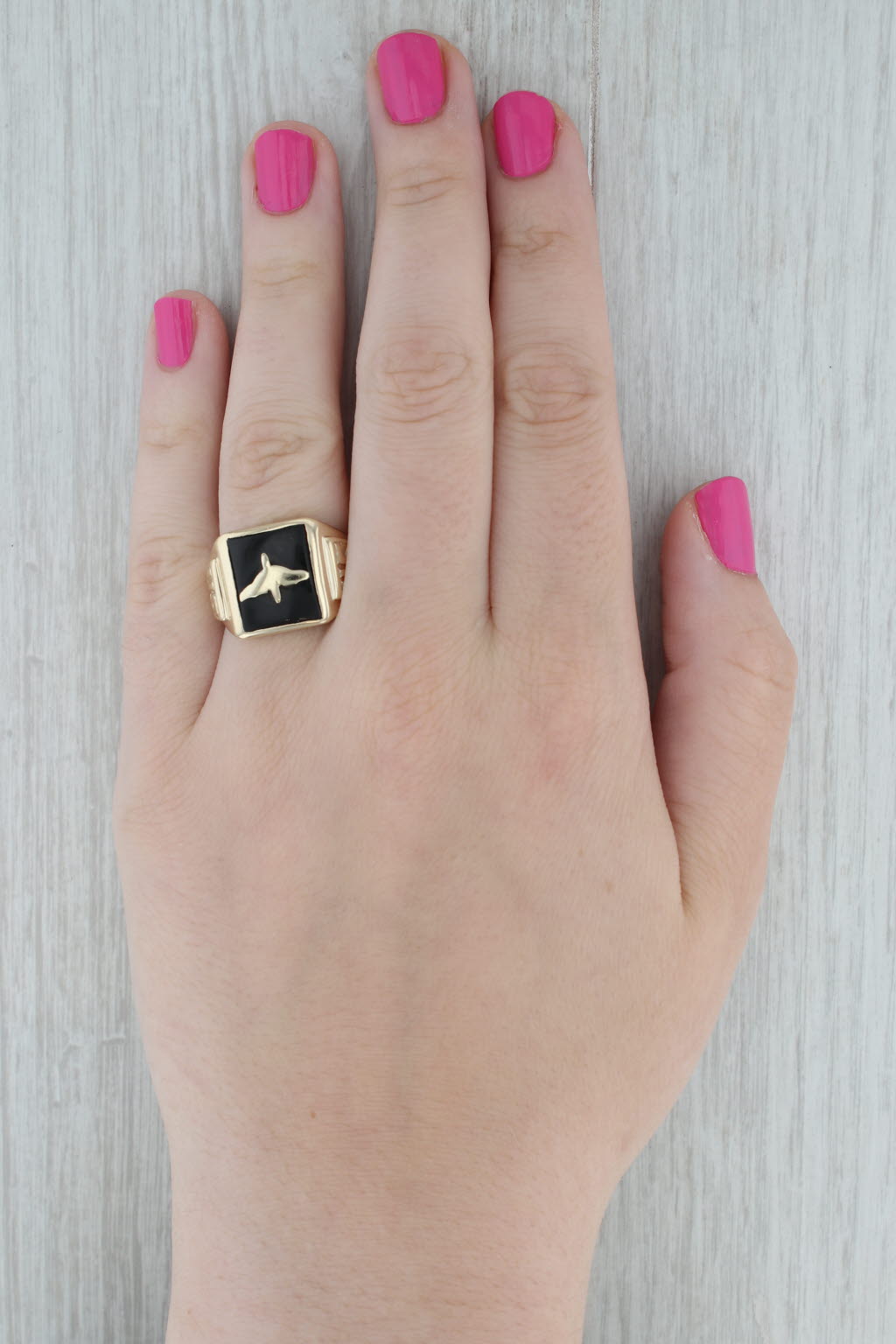 Vintage Air Force Onyx Signet Ring 10k Yellow Gold Size 8.5 US Military