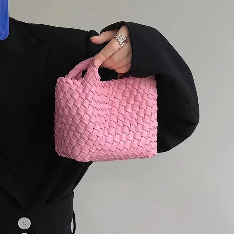 Women's Small Pu Leather Solid Color Streetwear Weave Square Open Crossbody Bag