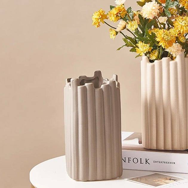 Ribbed Ceramic Vase - Taupe