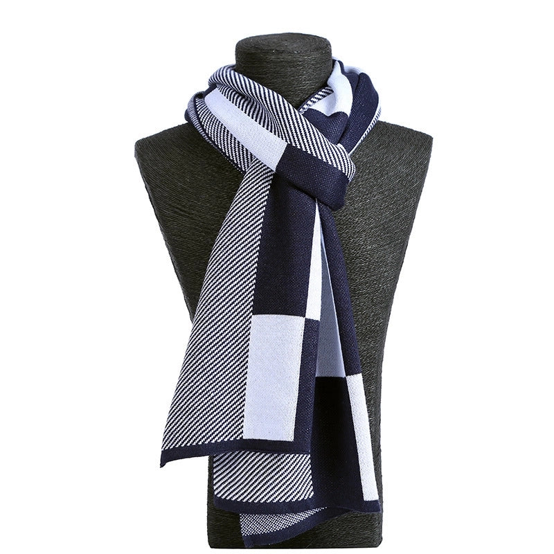 Men's Scarf Winter Warm Plaid Thickened Business Knitted Cashmere Thick Scarf Fashionable Scarf