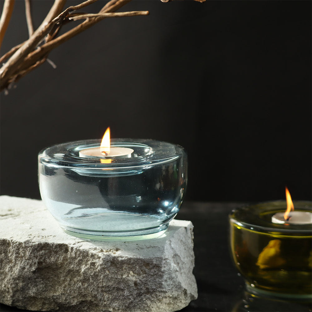 Ella Round Tealight Holders. Set of 2 - Aqua