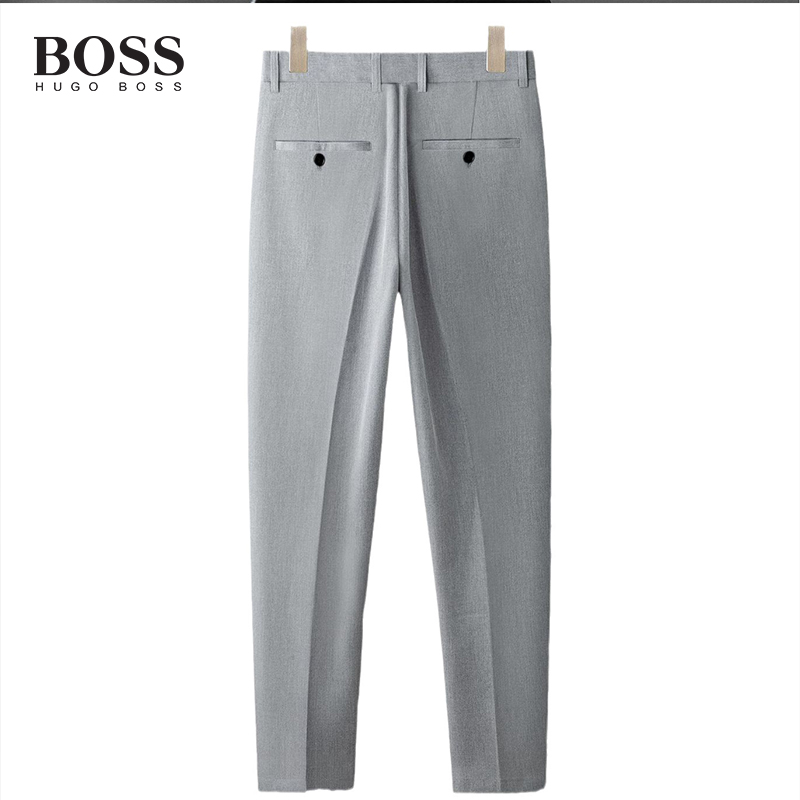 BOSS Luxury Men-s Summer Thin Casual Pants Ice Silk Elastic Drape Suit Pants