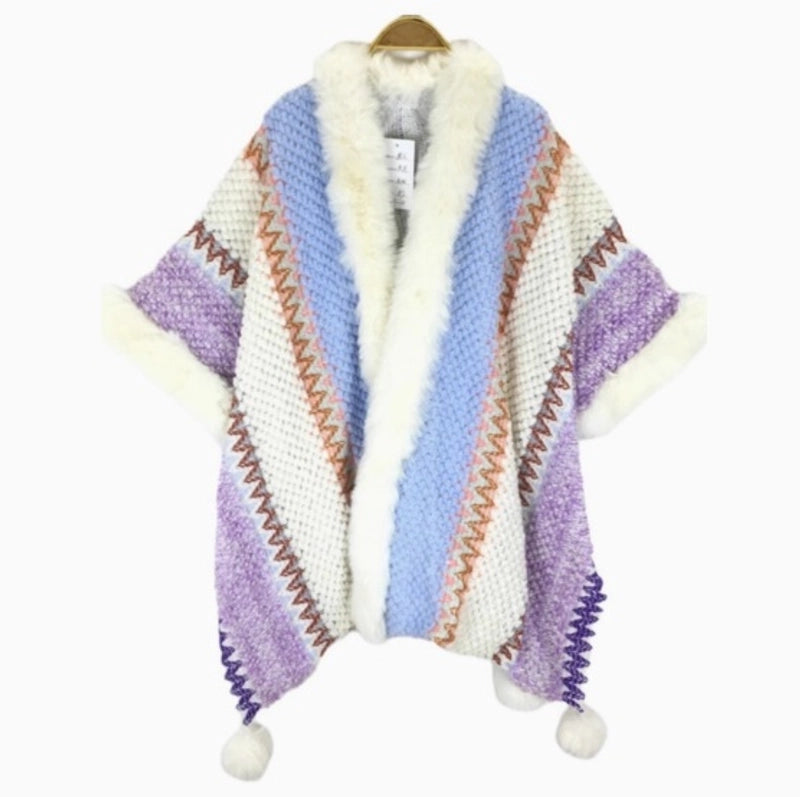 Travel Outside Knitted Shawl Ethnic Style Vintage Cape Cloak Tassel Scarf For Vacation Wear
