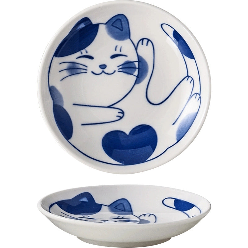 Cat Dish Cartoon Ceramic Dish Household Dining Table Dip Dish Soy Sauce Dish Hotpot Seasoning Dish Small Dish Seasoning Dish