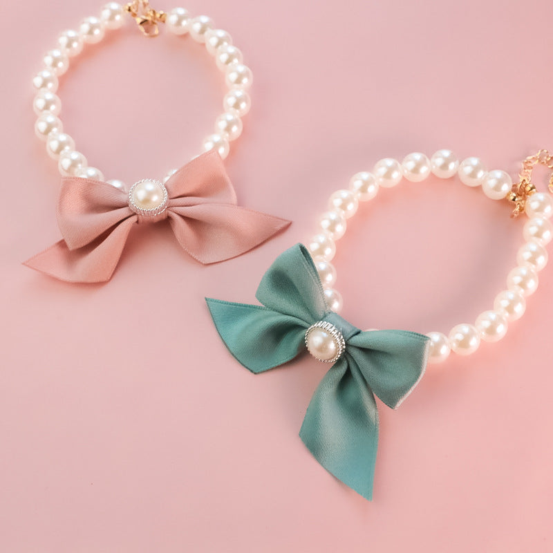 Vintage Bowknot Pearl Pet Necklace