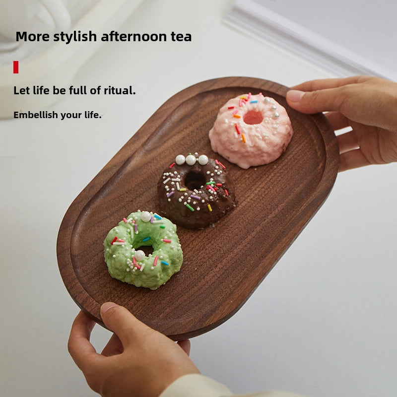 Oval Wooden Tray Solid Wood Rectangular Plate Black Walnut Afternoon Tea Coffee Tray Exquisite Small Tray