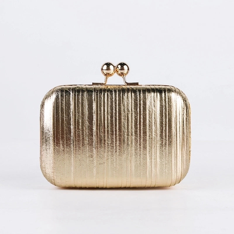 Red Purple Black Pleated Pu Metal Solid Color Square Evening Bags