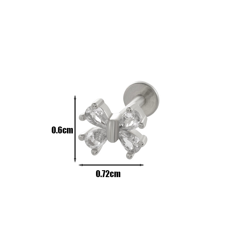 1 Piece Lip Rings Minimalist Heart Shape Flower Butterfly 316L Stainless Steel  Copper Plating Inlay Zircon
