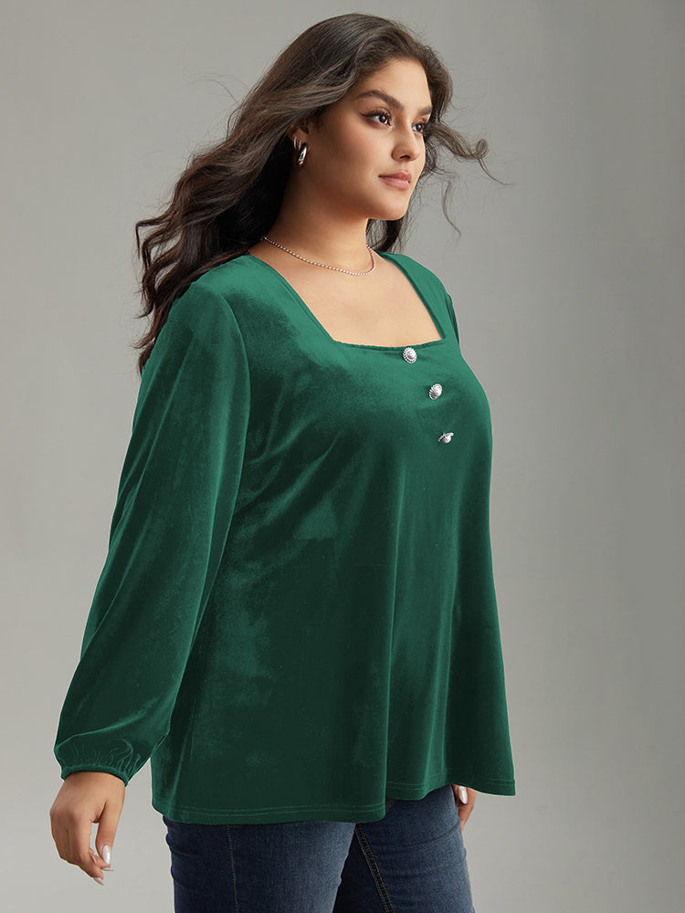 Velvet Metal Button Detail Blouse