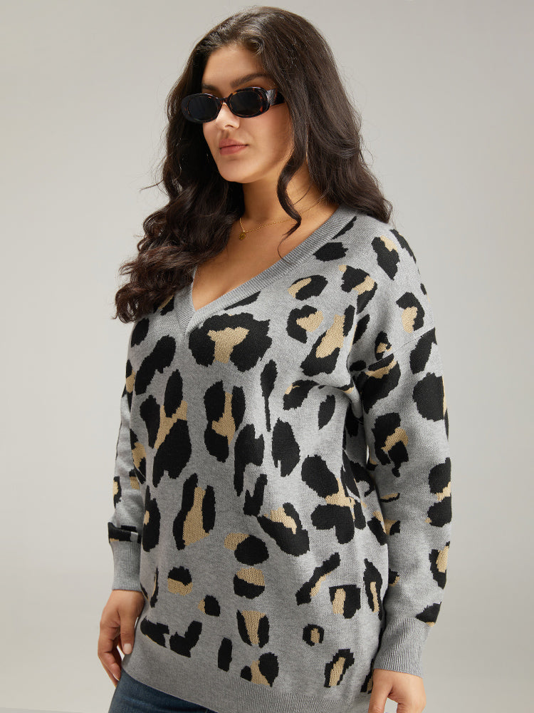 Anti-Pilling Leopard Elastic Cuffs Pullover