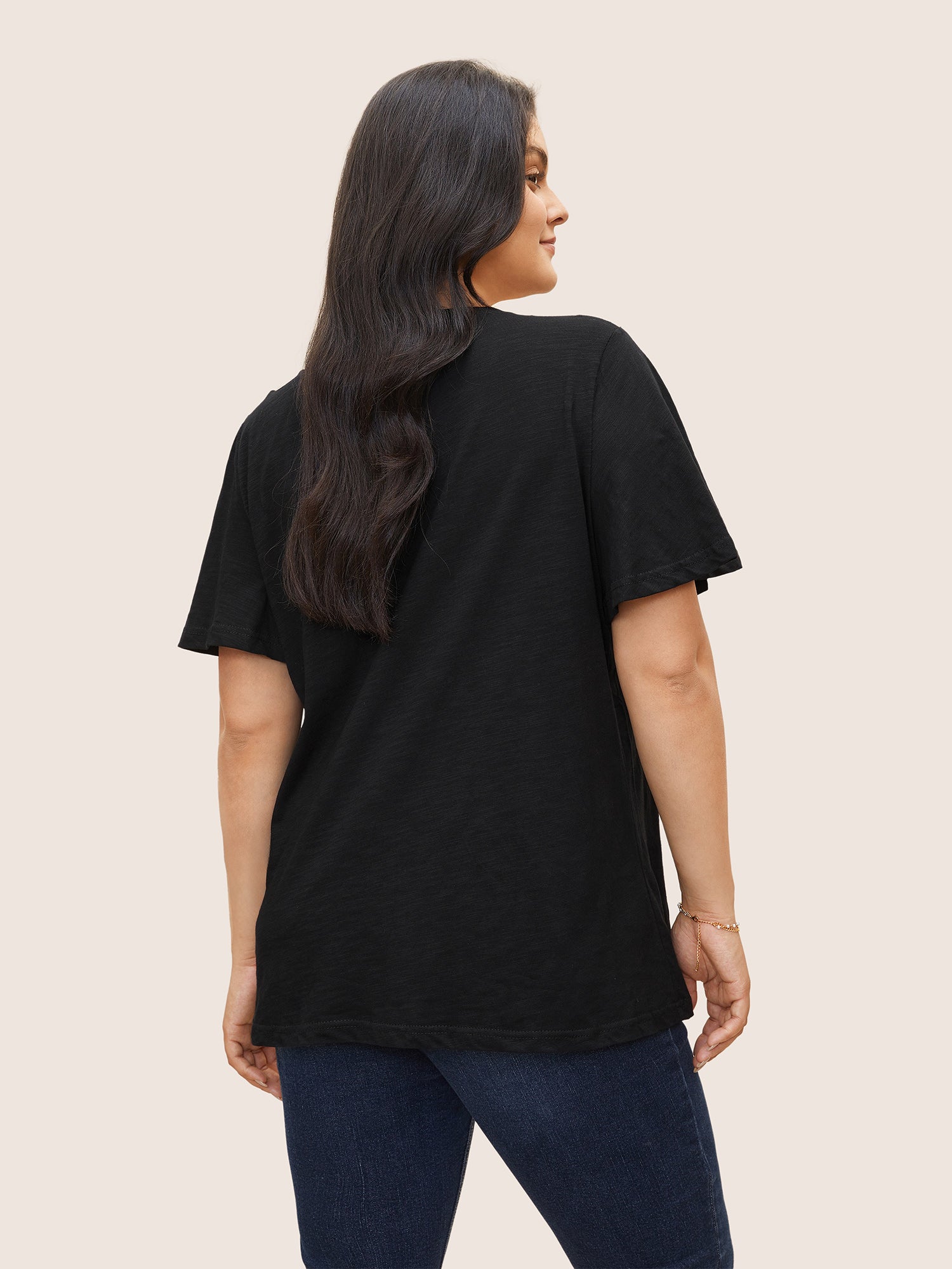 Plain Ruffle Sleeve Heather V Neck T-shirt