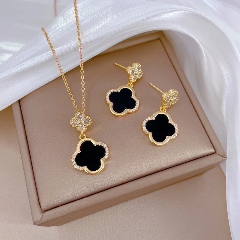 Copper Minimalist Plating Inlay Rhombus Bow Knot Zircon Jewelry Set