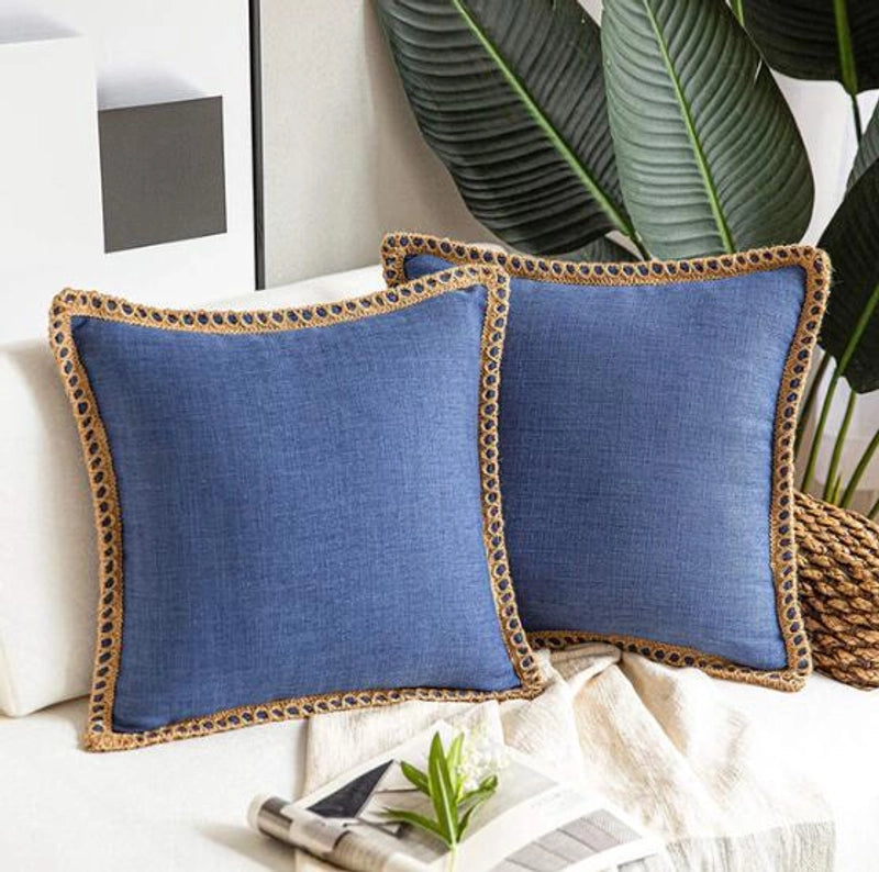Solid Color Simple Comfortable Linen Edge Sofa Pillowcase Linen Cloth Ruffled Nordic Light Luxury Pillow Cushion Cover