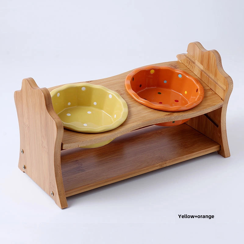 Ceramic Cat Bowl Stand Neck Protection Anti-black Chin Feeding Bowl Small Dog Teddy Inclined Cat Food Supplies