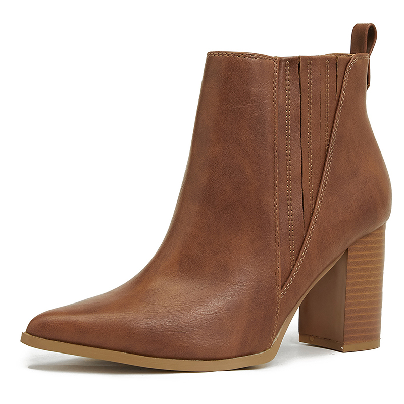 Stitching Studded Pointy Toe Chunky Heels Chelsea Boots