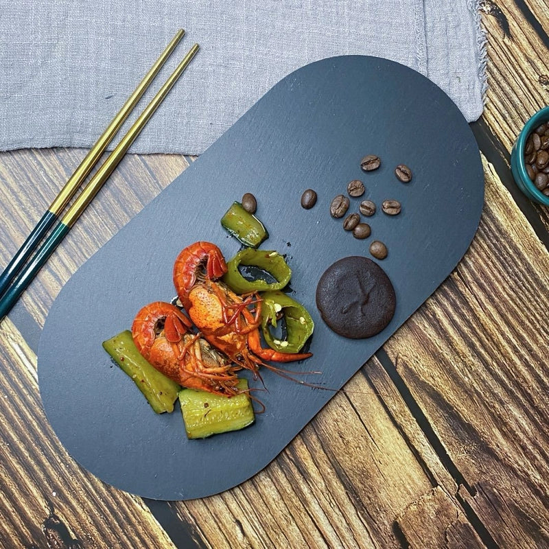 Slate Dinner Plate Dessert Sushi Plate Western Food Black Slate Plate Tableware Flat Plate Barbecue Steak Plate