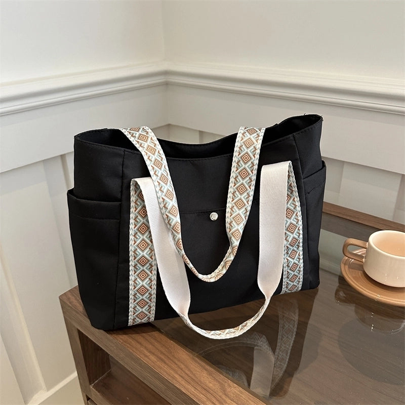 Women's Canvas Solid Color Basic Zipper Tote Bag