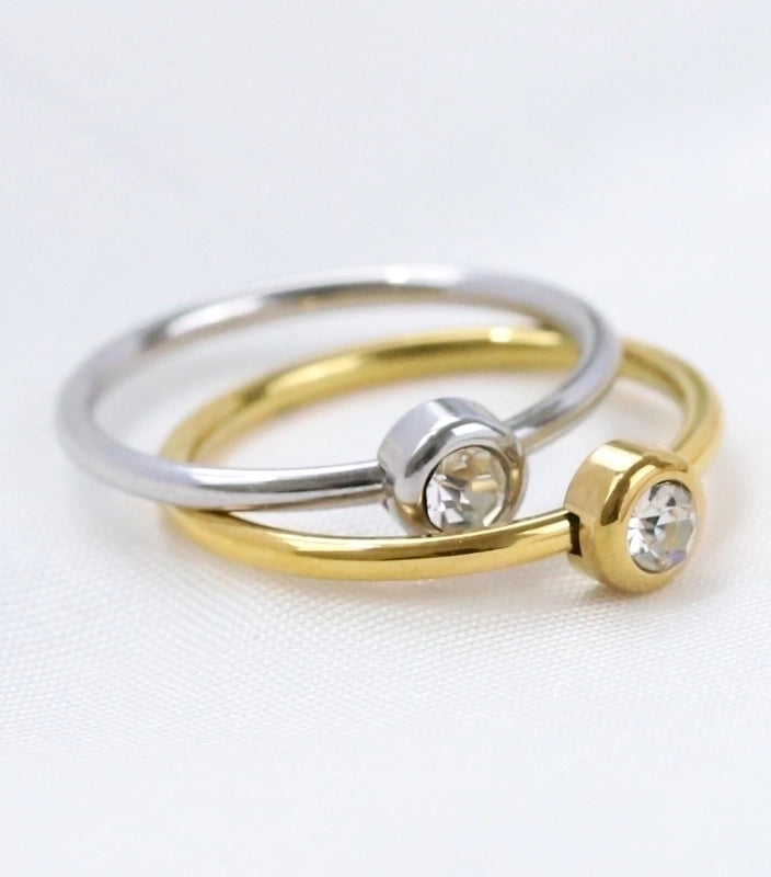 Minimalist Geometric Titanium Steel Plating Zircon Rings 1 Piece