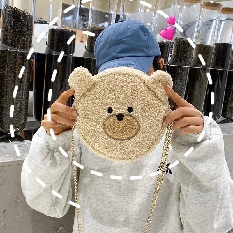 New Fashion Cute Cartoon Plush Bear Shoulder Bag Creative Funny Funny Cute Bear Head Soft Sister Mobile Phone Bag