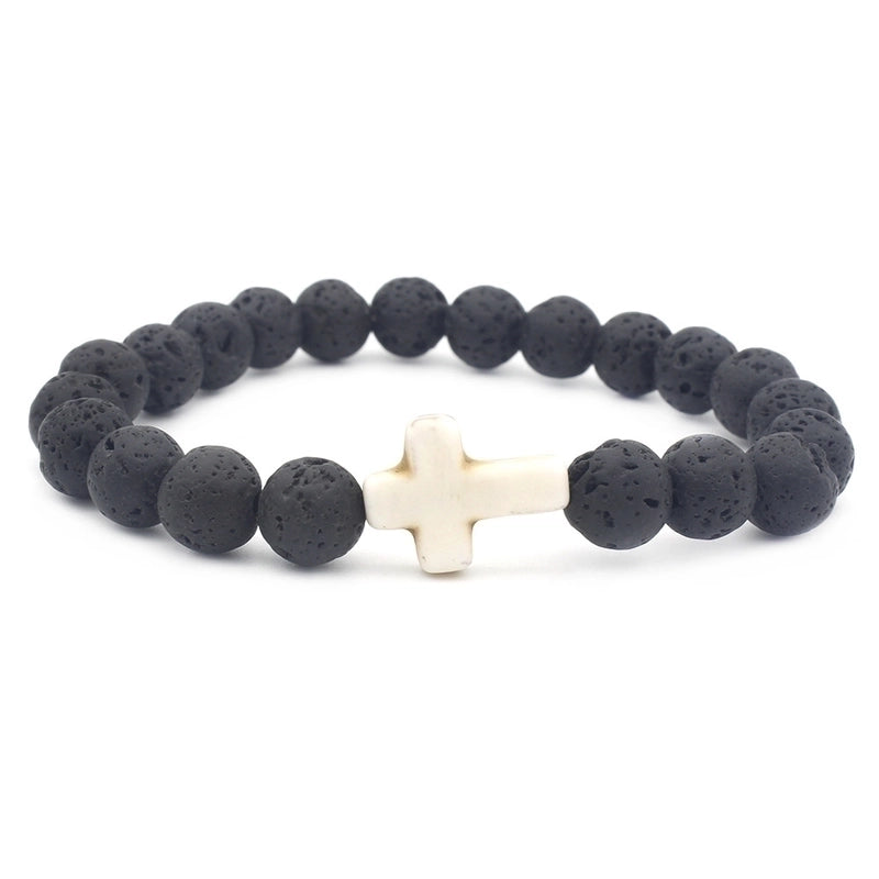 Ethnic Style Cross Natural Stone Elastic String Woven Chain Bracelets In Bulk