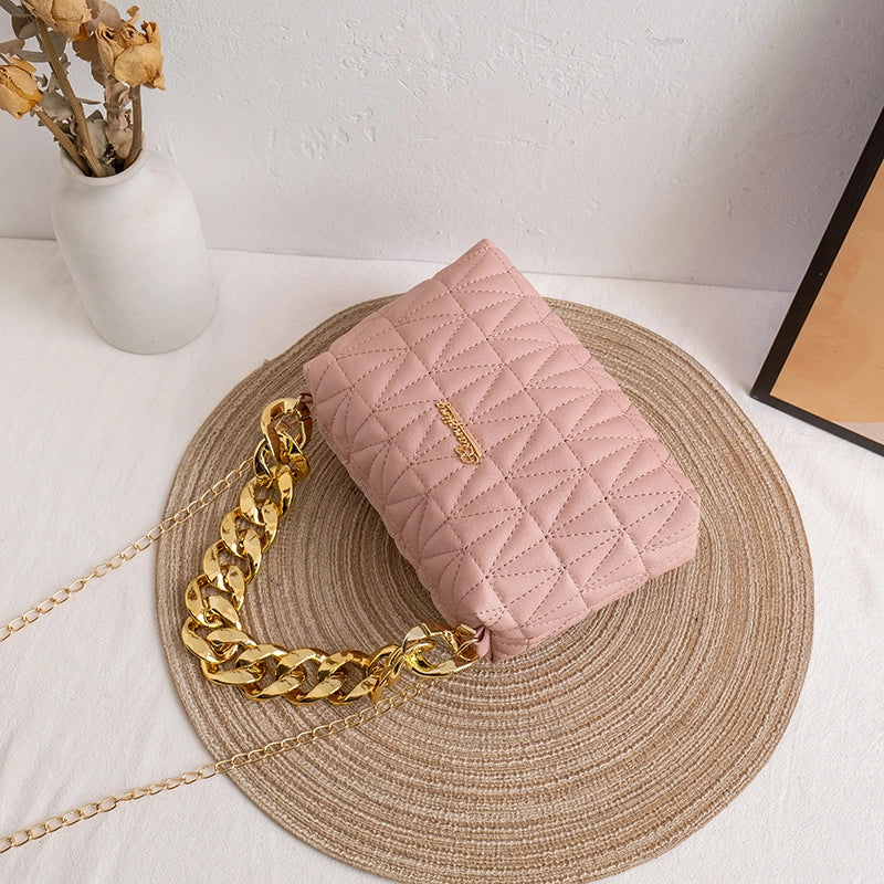 Fashion Solid Color Chain Square Zipper Rhombus Chain Bag