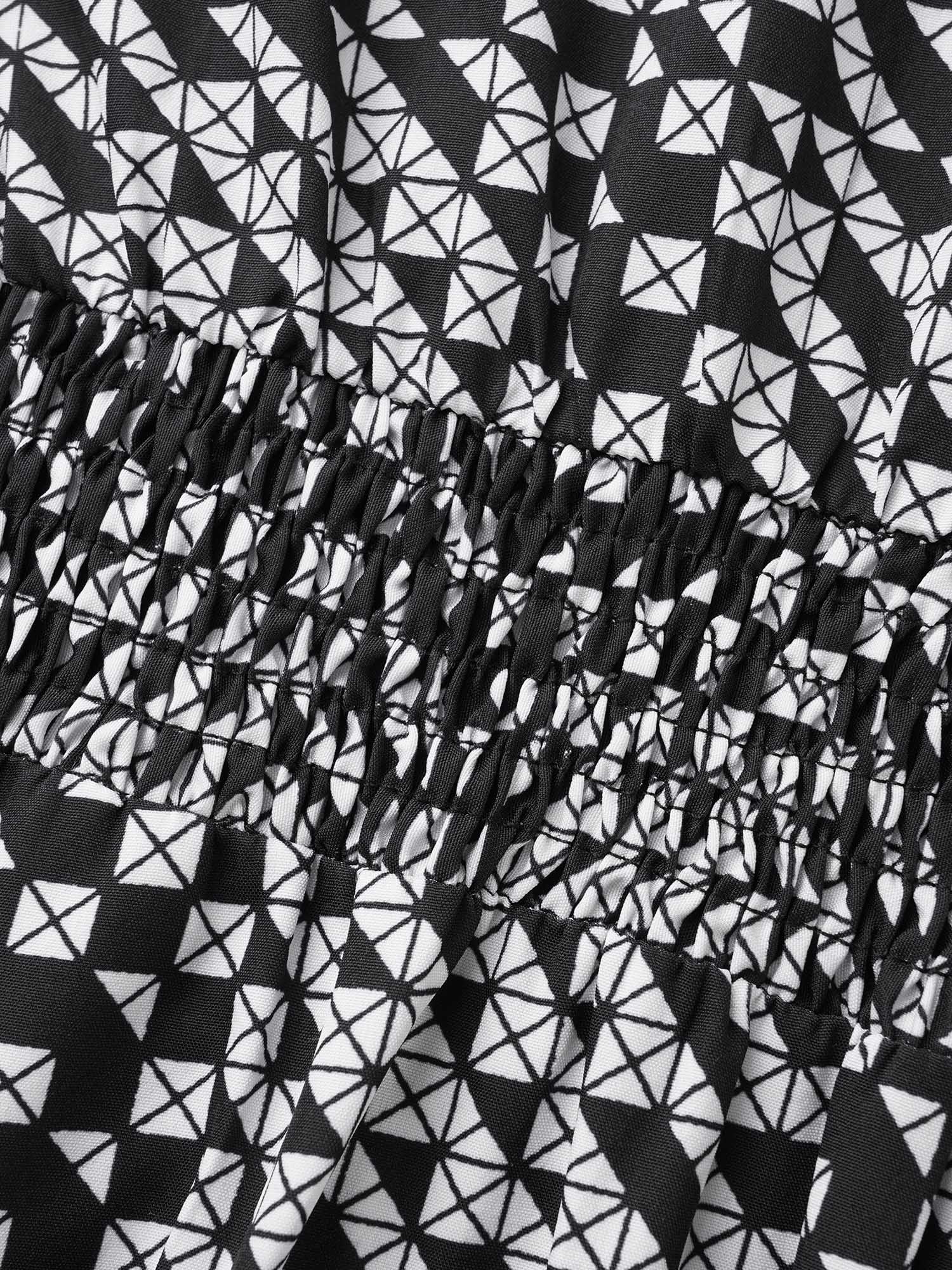 Geometric Notched Lantern Sleeve Midi Dress