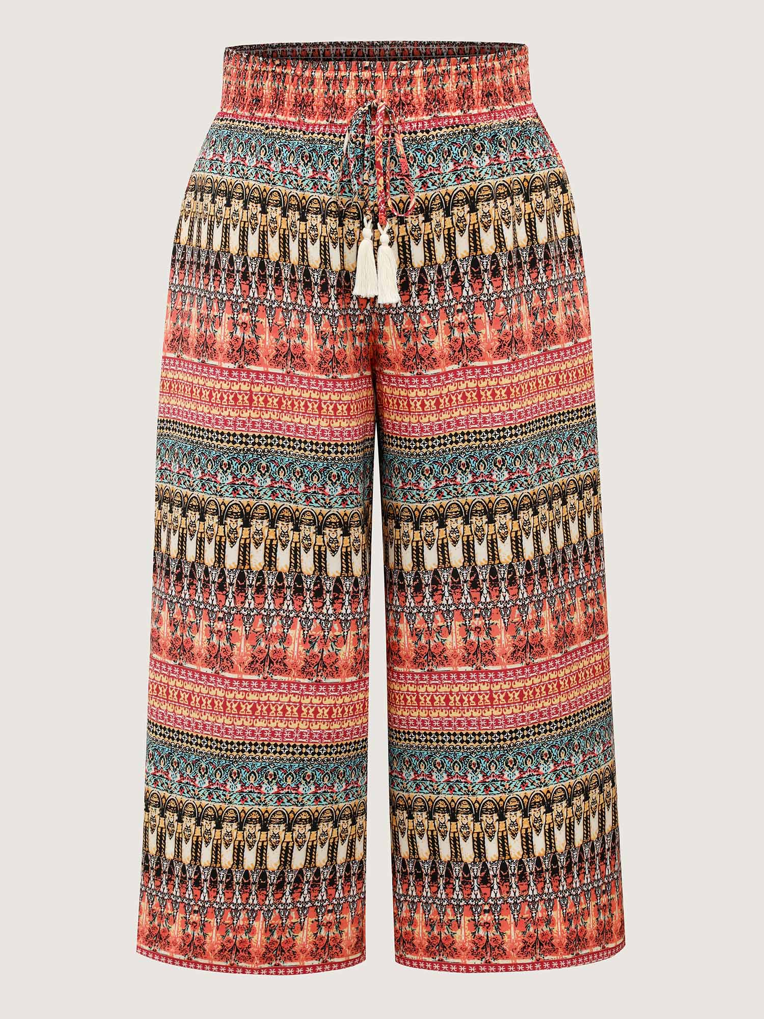 Boho Stripes Wide-Leg Shirred Pants